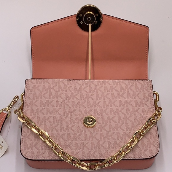 Michael Kors Carmen Small Monogram Flap Crossbody - Sherbert Multi - Picture 12 of 16